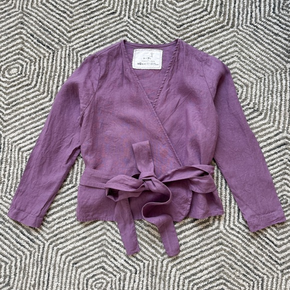 🏷️ SOLD • NOTPERFECTLINEN • Madrid Long Sleeve Linen Wrap Top in Dusty Lavender - Picture 4 of 13